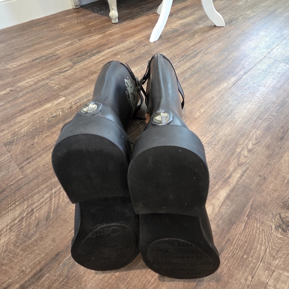 Juicy Couture Black Rain Boots Lace Up Buckle Logo Crown US 8 - Picture 14 of 15